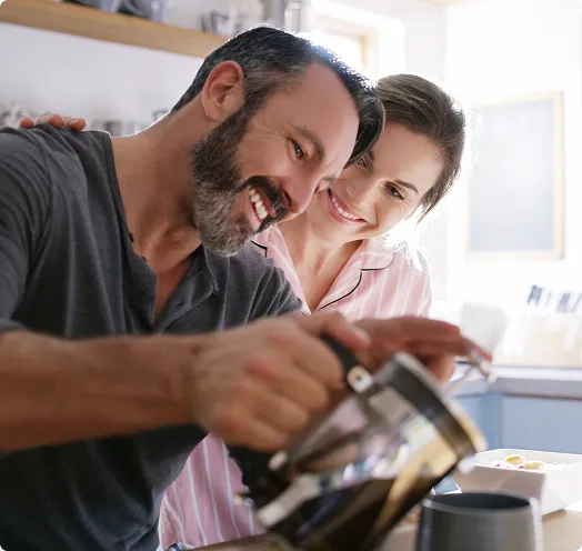 Couple making coffee in the morning